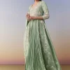 Pista Green Anarkali Set with Front Pleats