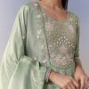 Pista Green Anarkali Set with Front Pleats
