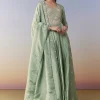Pista Green Anarkali Set with Front Pleats