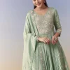 Pista Green Anarkali Set with Front Pleats