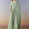 Pista Green Anarkali Set with Front Pleats