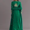 Green Russian Silk Front Slit Kurta Dupatta Set With Beaded Embroidery