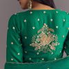Green Russian Silk Front Slit Kurta Dupatta Set With Beaded Embroidery