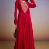 Red Georgette Anarkali Suit With Zari And Sequins Work