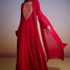 Red Georgette Anarkali Suit With Zari And Sequins Work