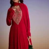 Red Georgette Anarkali Suit With Zari And Sequins Work