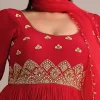 Red Ruched Anarkali Suit With Dupatta