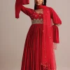 Red Ruched Anarkali Suit With Dupatta