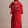 Red Ruched Anarkali Suit With Dupatta