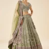 Olive Green Printed And Embroidered Bridal Lehenga Set