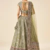 Olive Green Printed And Embroidered Bridal Lehenga Set