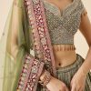 Olive Green Printed And Embroidered Bridal Lehenga Set