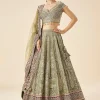 Olive Green Printed And Embroidered Bridal Lehenga Set
