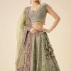 Olive Green Printed And Embroidered Bridal Lehenga Set