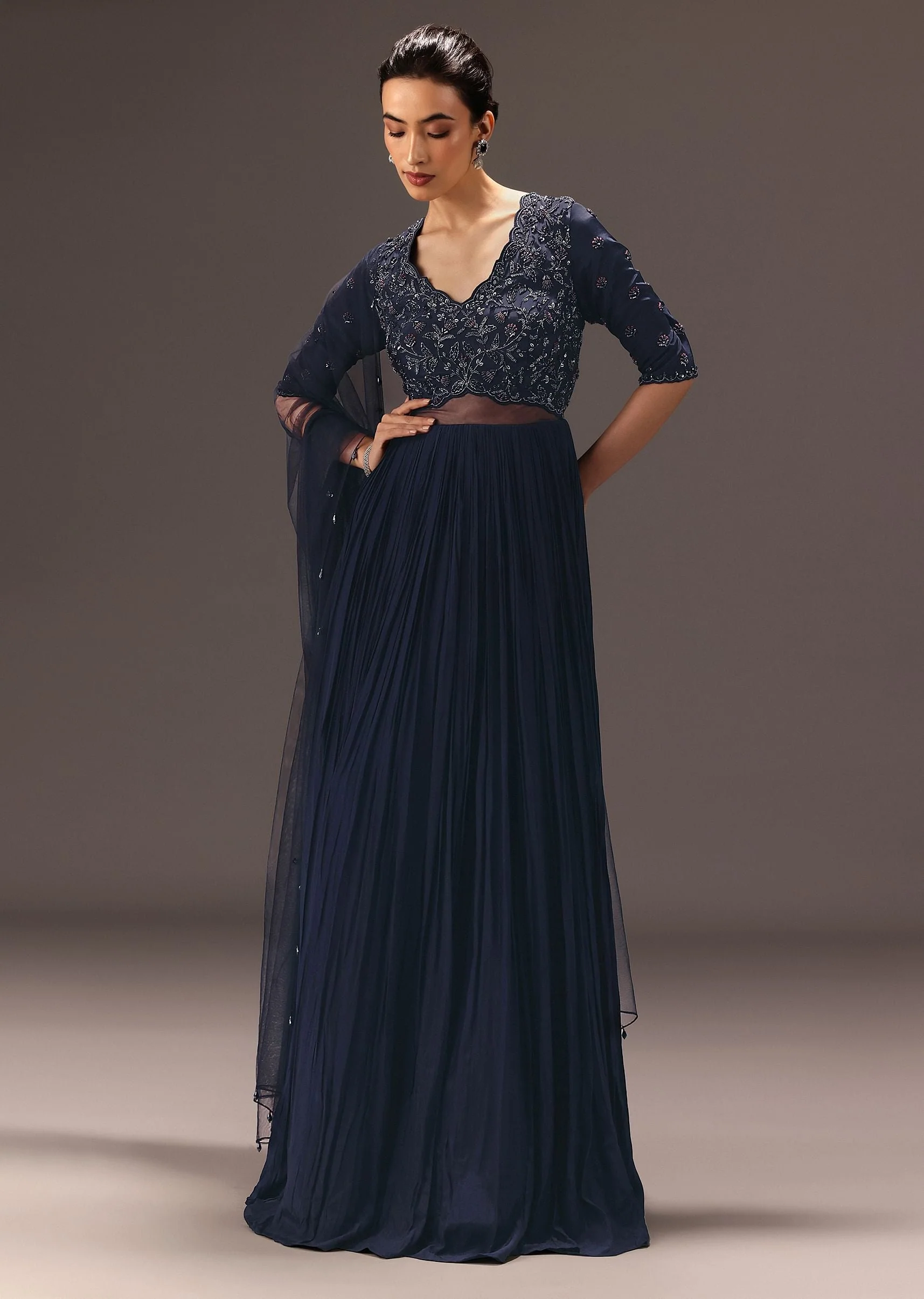 Navy Blue Hand Embroidered Anarkali Suit With Dupatta