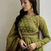 Mehendi Green Tussar Anarkali Suit With Cutdana Embroidery