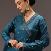 Teal Blue Chanderi Silk Hand Work Angarkha Set