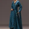 Teal Blue Chanderi Silk Hand Work Angarkha Set