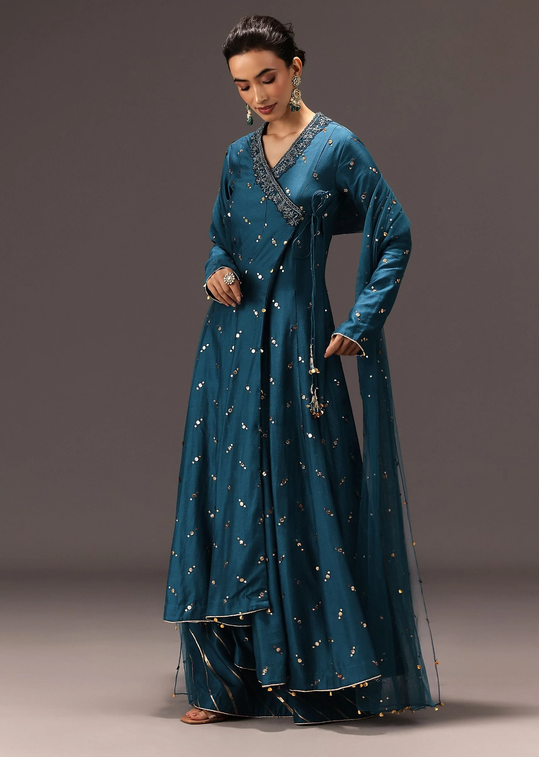 20913-us-0-us-0-variation-1.webp Teal Blue Chanderi Silk Hand Work Angarkha Set