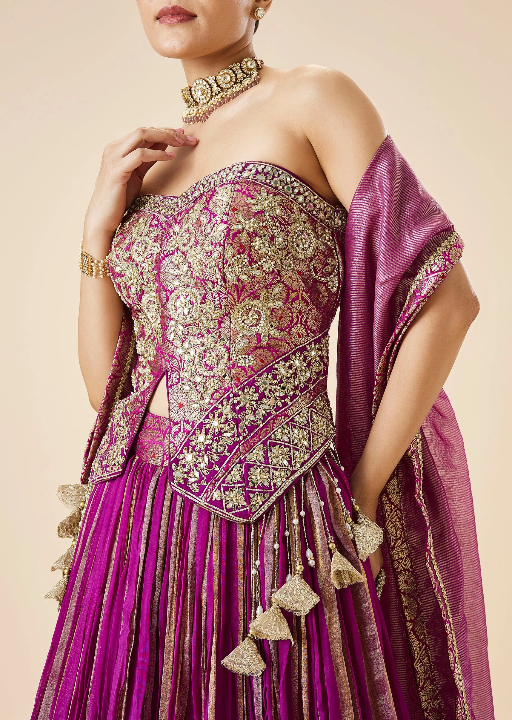 Purple Embroidered Fusion Lehenga Set