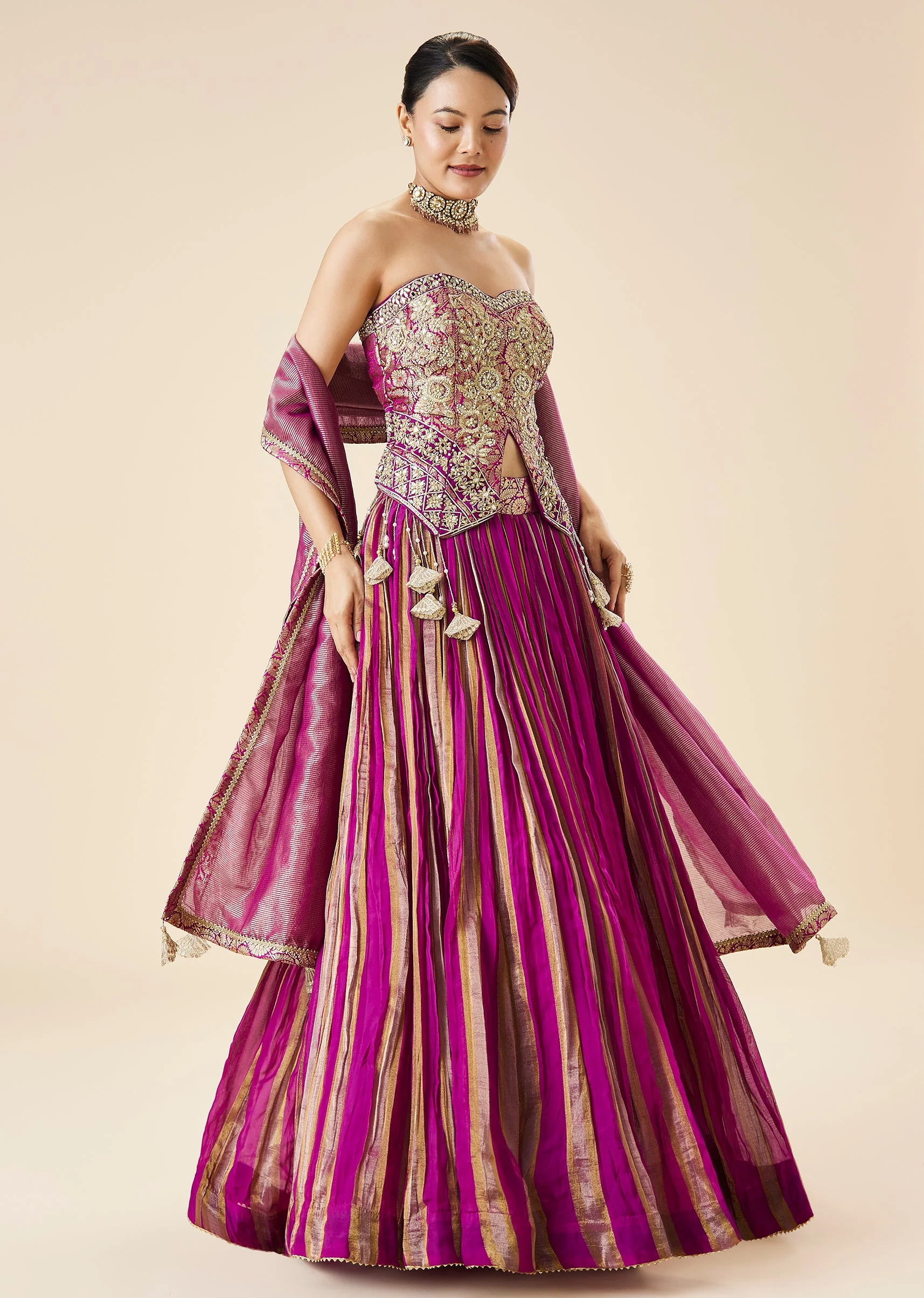 Purple Embroidered Fusion Lehenga Set