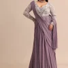 Blue Lilac Pre Drape Suit With Pearl Work