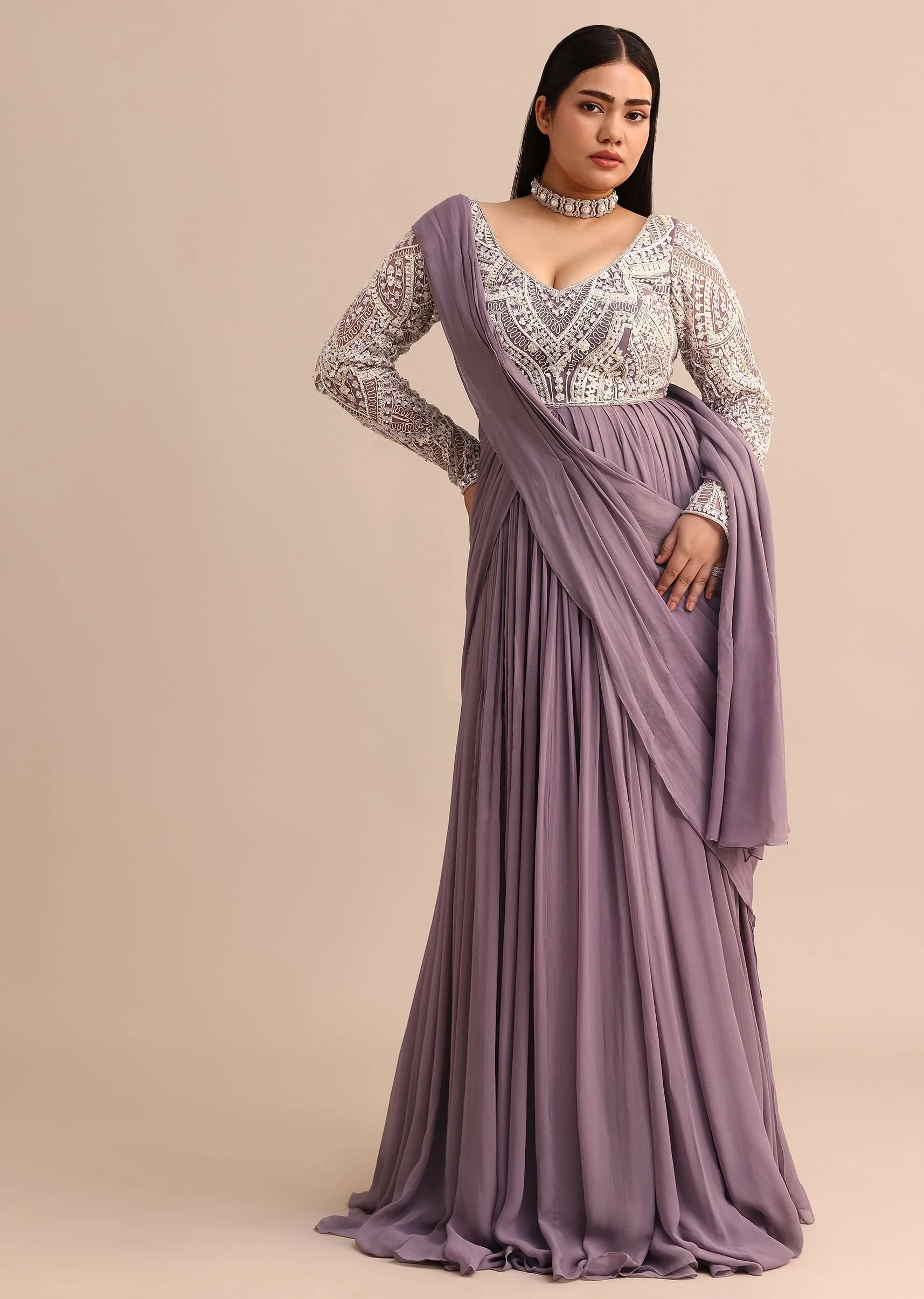 20927-blue-lilac-pre-drape-suit-with-pearl-work-1.webp Blue Lilac Pre Drape Suit With Pearl Work