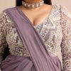 Blue Lilac Pre Drape Suit With Pearl Work