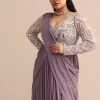 Blue Lilac Pre Drape Suit With Pearl Work