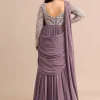 Blue Lilac Pre Drape Suit With Pearl Work