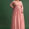 Soft Pink Embroidered Anarkali Suit With Choker Dupatta