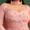 Soft Pink Embroidered Anarkali Suit With Choker Dupatta