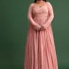 Soft Pink Embroidered Anarkali Suit With Choker Dupatta