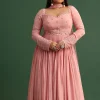 Soft Pink Embroidered Anarkali Suit With Choker Dupatta