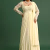 Off White Pallu Style Draped Anarkali Suit