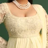 Off White Pallu Style Draped Anarkali Suit