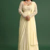 Off White Pallu Style Draped Anarkali Suit