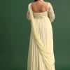 Off White Pallu Style Draped Anarkali Suit