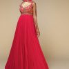 Rani Pink Anarkali Suit In Crushed Georgette With A Hand Embroidered Bodice Adorned In Multi Colored Resham And Sequins Work