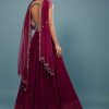 Wine Red Embroidered Anarkali Suit In Viscose Georgette