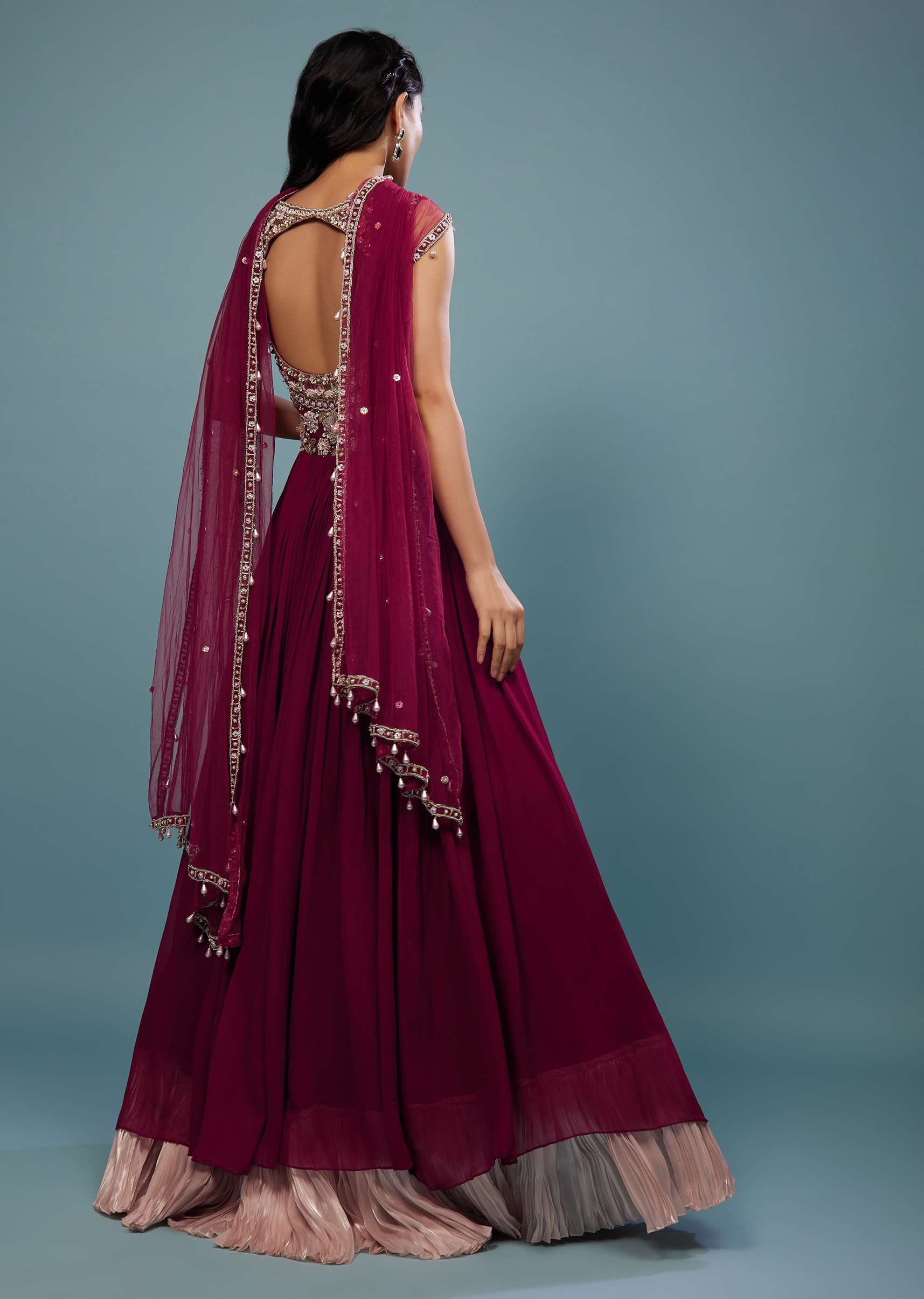 20987-wine-red-embroidered-anarkali-suit-in-viscose-georgette-1.jpg Wine Red Embroidered Anarkali Suit In Viscose Georgette