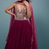 Wine Red Embroidered Anarkali Suit In Viscose Georgette
