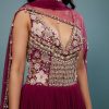 Wine Red Embroidered Anarkali Suit In Viscose Georgette
