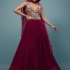 Wine Red Embroidered Anarkali Suit In Viscose Georgette