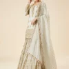 Mint Blue Embroidered Kurta Lehenga Set