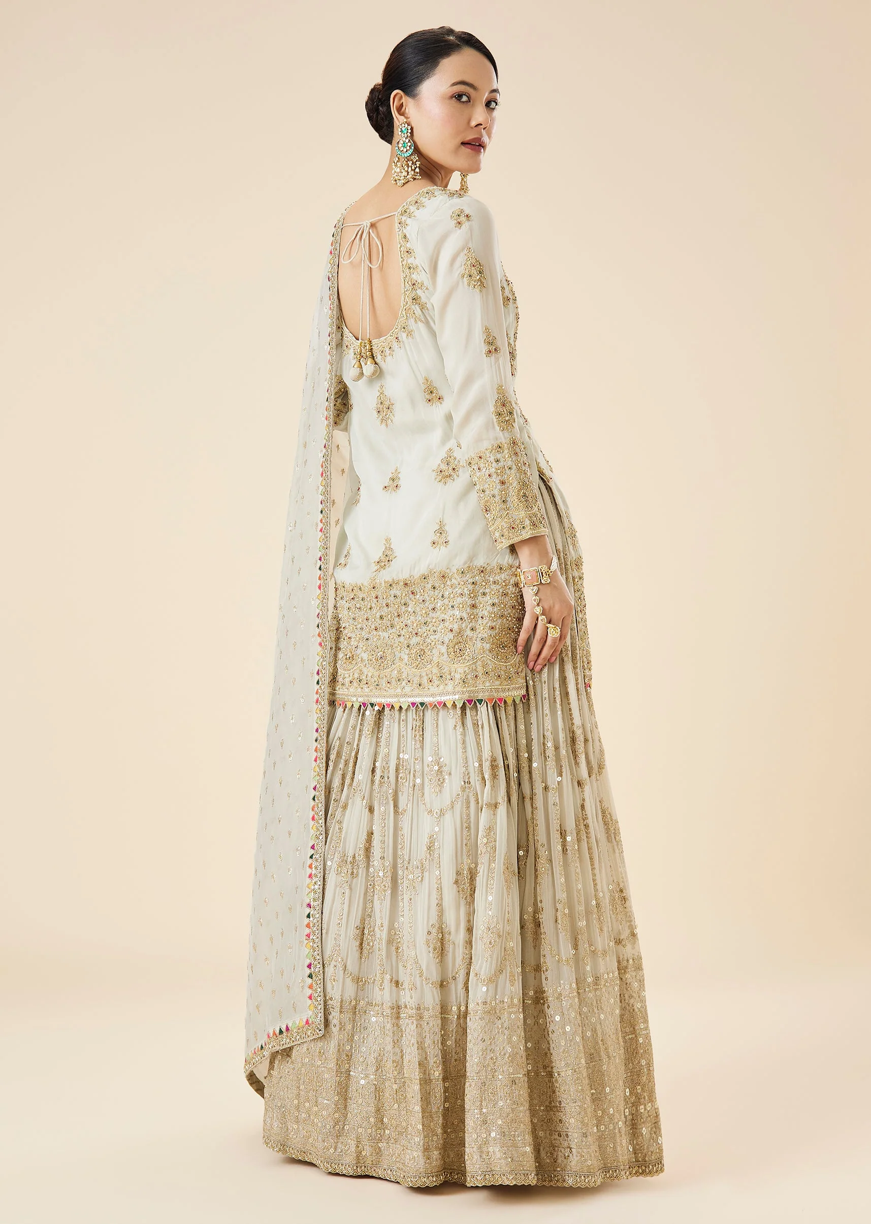 Mint Blue Embroidered Kurta Lehenga Set