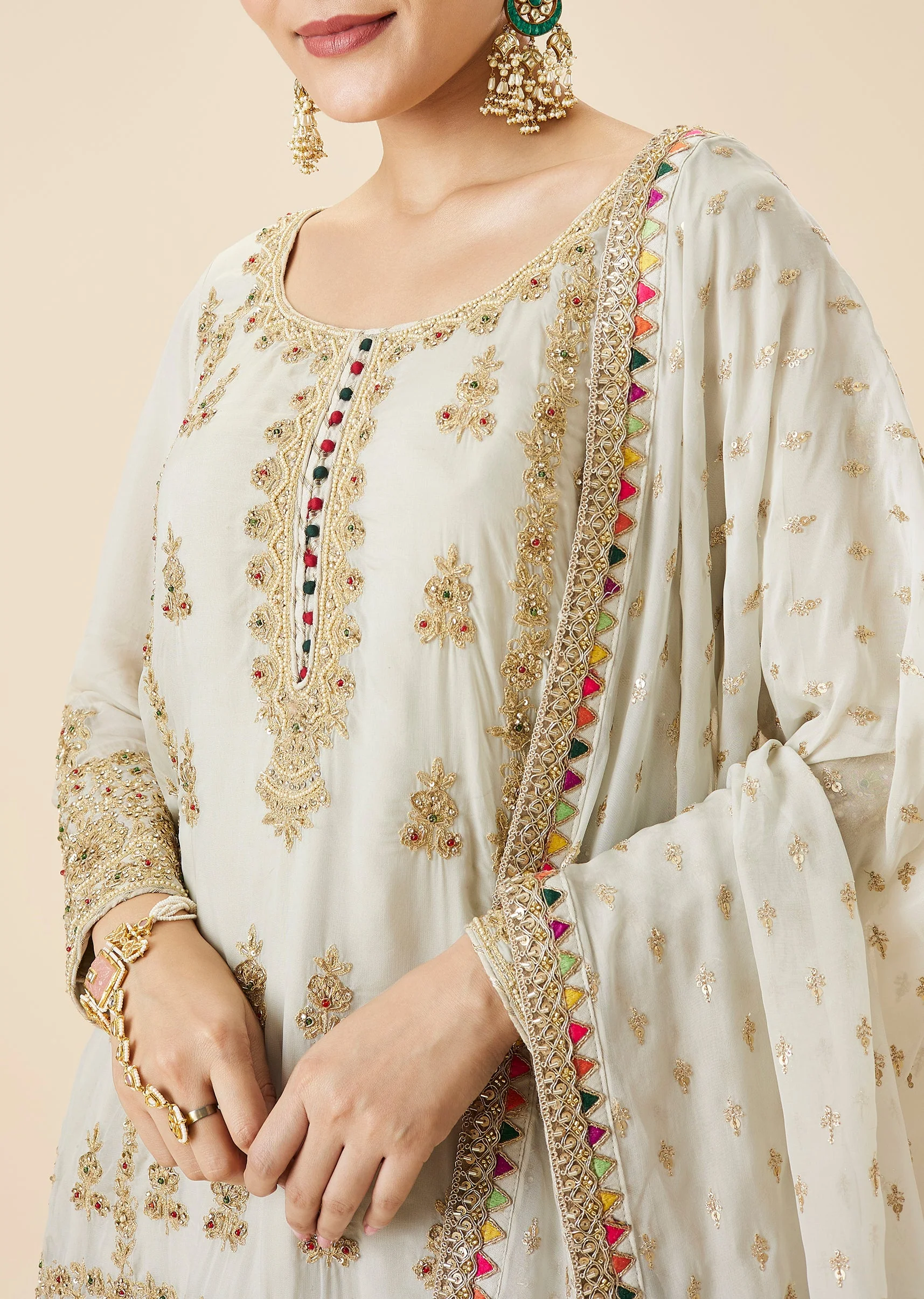 Mint Blue Embroidered Kurta Lehenga Set