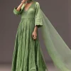 Green Chanderi Silk Hand Work Kurta Set