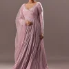 Lavender Embroidered Anarkali Suit With Organza Dupatta
