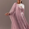 Lavender Embroidered Anarkali Suit With Organza Dupatta